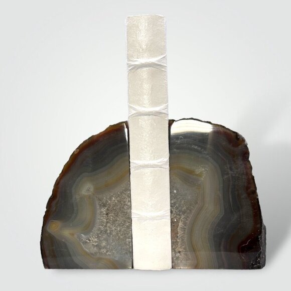 Crystal Agate Bookends w/ Geode Center, Natural Bookshelf Decor, 5+ lbs. (FG) - Picture 12 of 16